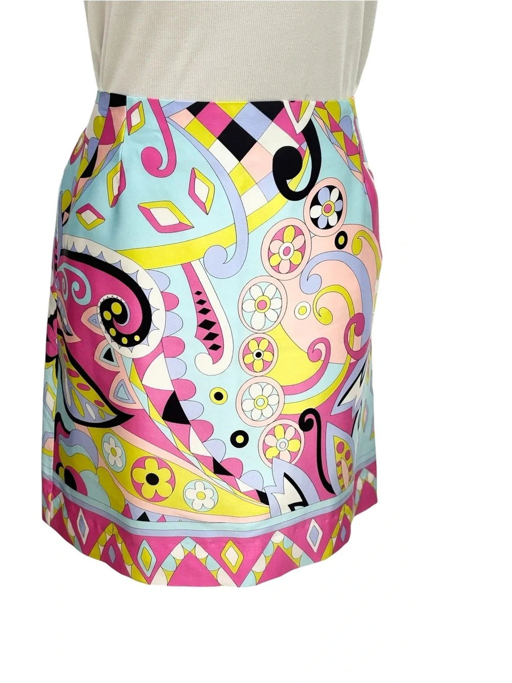 Melly M 100% Silk Mod Paisley Mini Skirt Colorful Retro Print Size 12 - Picture 2 of 8